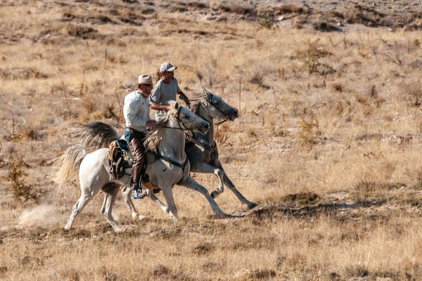 Two riders preparing for a canter during a trail ride in Cappadocia