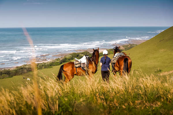 Woman admiring the wild coast view in South Africa