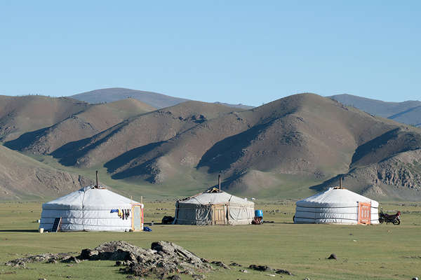 Yurt camp in Mongolia after a day in the saddle 